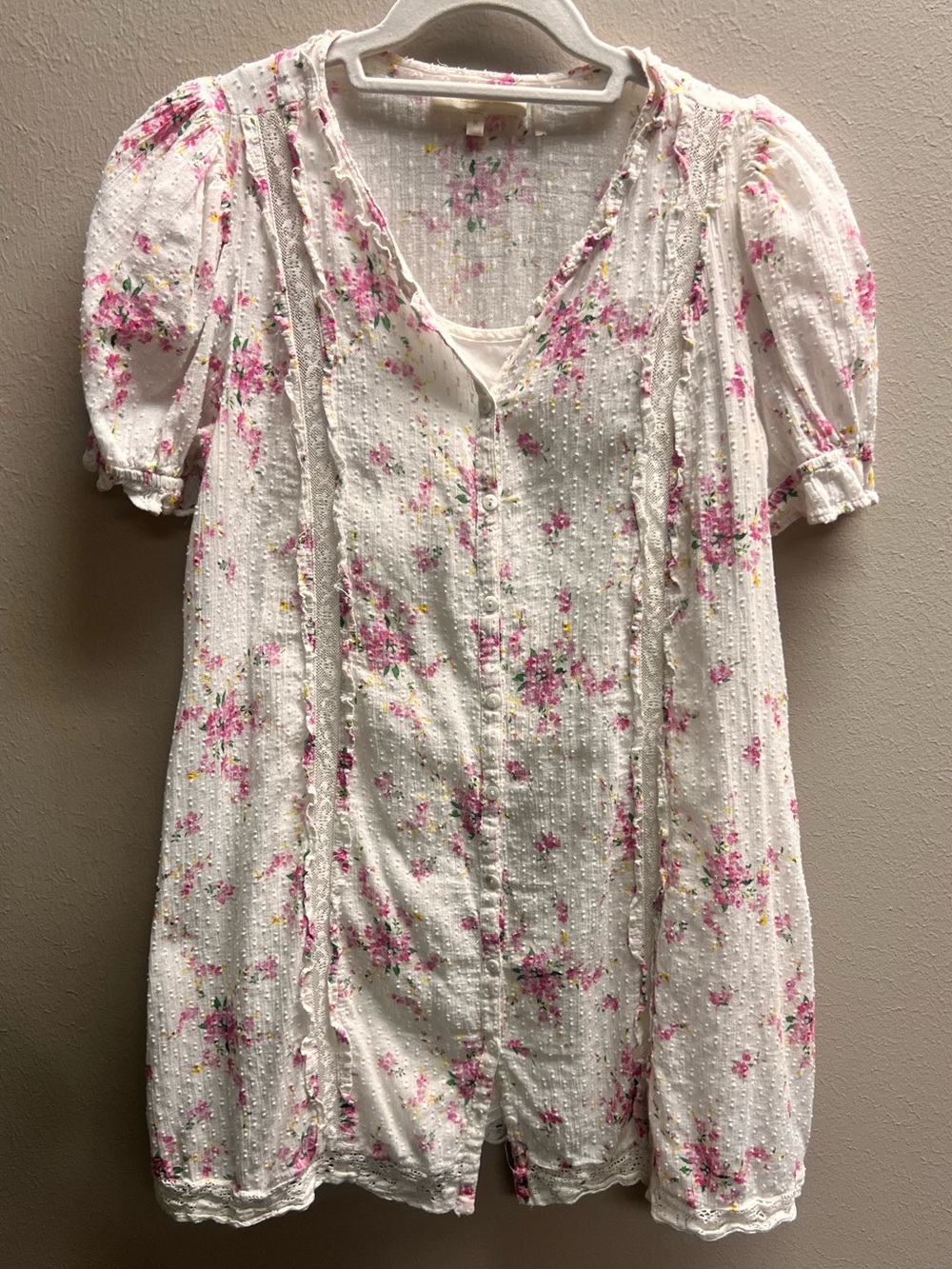 Love Shack Fancy mini floral shift dress. Size M